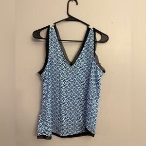 Halogen Blue and White Patterned Top NWOT